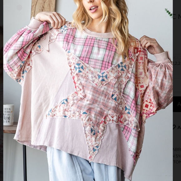 LAST ONES Oli & Hali Oversized Mixed Fabric Star Patched Top SR18 - Picture 2 of 5